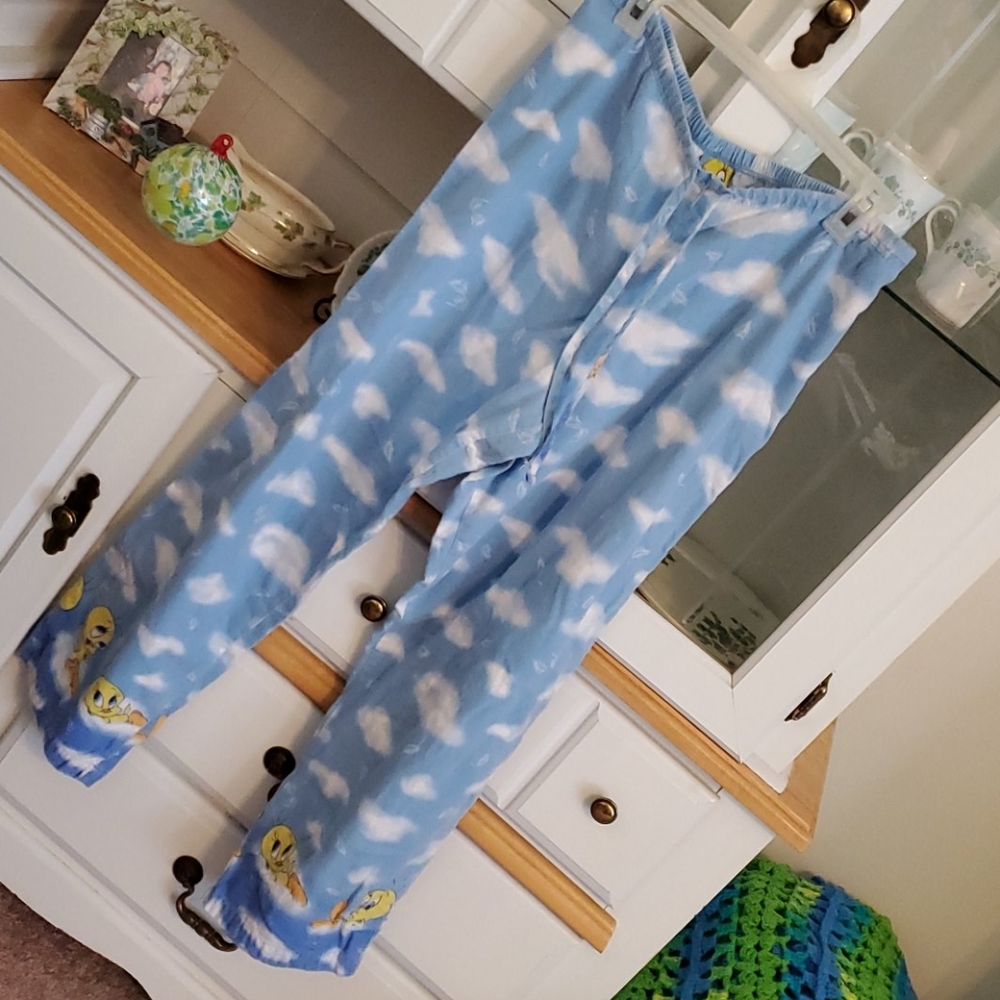 Tweety bird pajama bottoms flannel blue Medium